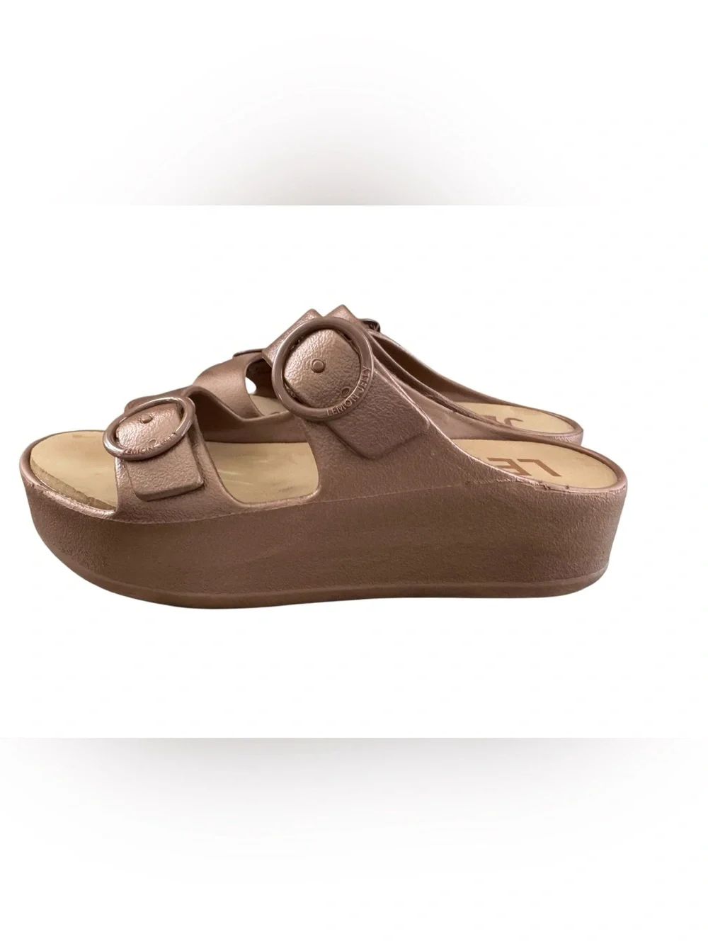 Lemon Jelly Vegan Brown Platform double buckle bronze sandal size 41EU